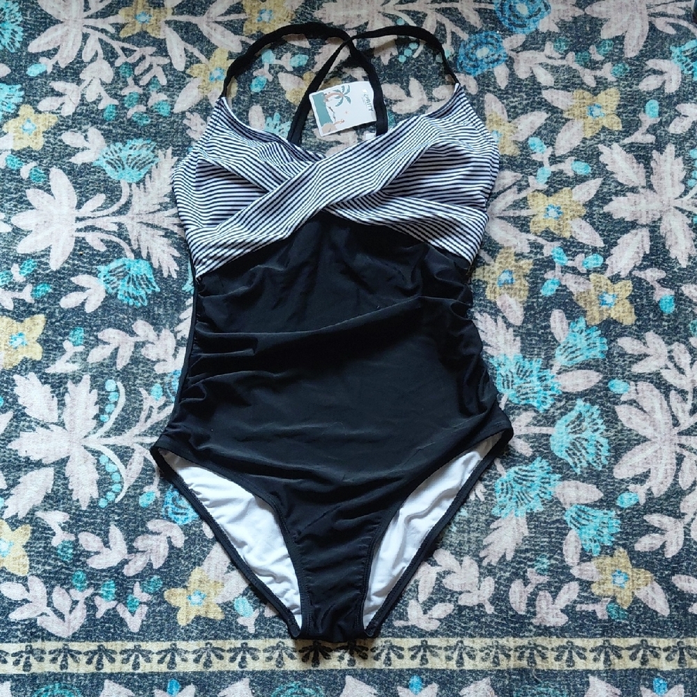 New One-Piece Black Stripes Swim